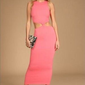 Lulu's Everything Chic Coral Cutout Sleeveless Bodycon Midi Dress